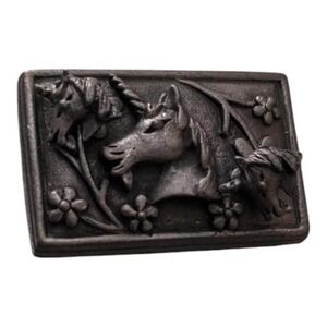 Vintage Torino Unicorn Flower Pewter Stud Earring & Brooch Lapel‎ Pin Set